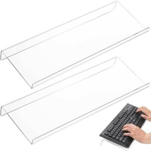 Eorbow 2 Pack Tilted Computer Keyboard Stand, Clear Acrylic Keyboard Tray Holder for Easy Ergonomic Typing, Keyboard Riser for Office Desktop, Home, School