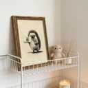 Vintage Gold Framed Fun Bathroom Wall Art, Hedgehog Holding Toilet Paper Painting Canvas Prints, Cute Animal Picture Wall Decor, Interesting Restroom Poster Artwork For Bathroom Home Decor