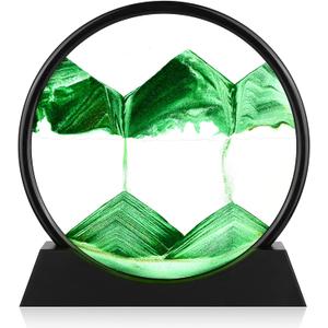 Herecanli Moving Sand Art Picture - 3D Quicksand Painting Decor - Round Glass 3D Deep Sea Sandscape - Relaxing Decoration for Home,Office,Desk,Mantle,Bookshelf,Room- (Green, 12 in)