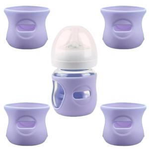 4 Pack Silicone Sleeves for Avent Natural Glass Baby Bottles, Anti Breakage Baby Bottle Holder, Compatible with Philips Avent Glass Natural Baby Bottle, BPA Free (Purple, 4 OZ)