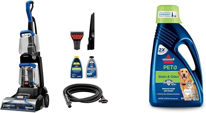 BISSELL TurboClean Pet XL Upright Carpet Cleaner, Upholstery Tough Stain Tool & Formula included, 3746 + Bissell 2X Pet Stain & Odor Full Size Machine Formula, 60 Ounces, 60-Ounce, No Color, Fl Oz