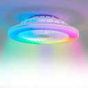 Low Profile Ceiling Fans with Lights, 24" Caged Modern Flush Mount Ceiling Fan with LED Light, Housing Finish White, RGB Main Light