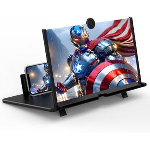 18" Screen Magnifier for Mobile Phone,3D HD Cell Phone Magnifying Projector Screen Enlarger for Movies, Videos, and Gaming,Foldable Phone Stand with Screen Amplifier,Supports All Smartphones (Black)