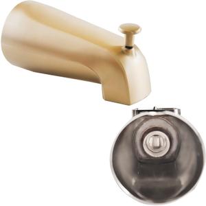 SENTO Gold Universal Bathroom Tub Spout with Diverter, Durable Heavy Duty Metal Bathtub Faucet with Shower Diverter - 4 Inches 1/2" IPS Inside Thread, Satin Brass