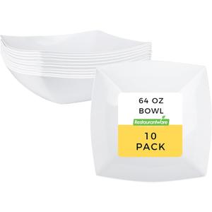Restaurantware Moderna 64 Ounce Fancy Plastic Bowls 10 Square Disposable Salad Bowls - Durable Heavy-duty White Plastic Bowls For Warm And Cold Foods