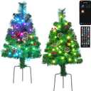 2 Pack of 28 INCH Pre-Lit Artificial Pathway Christmas Trees,Outdoor Christmas Tree for Porch,Yard,Driveway,Lighted Christmas Tree with Pine Cones,Red Berries and Red Ornaments Home Decoration