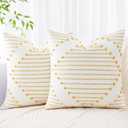 Mecatny Boho Outdoor Throw Pillow Covers 18X18 Set of 2, Farmhouse Decorative Pillow Covers for Couch Sofa Living Room, Yellow & White