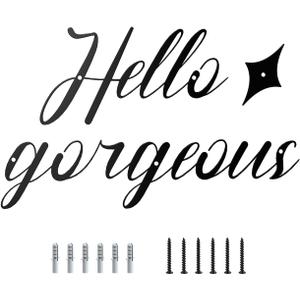 Hello Gorgeous Wall Decor, 11x6.5 Inch Metal Hello Gorgeous Wall Art for Hanging Room Bathroom Bedroom Decor