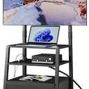 GYIIYUO Rolling TV Stand with Mount and Fabric Drawer for 32-75" TV - Entertainment Center with Charging Station and Industrial TV Console Table for Living Room, Bedroom - Black (19 in)