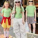 LessonZoo Girls Short Sleeve Ribbed Knit Shirts, Light Green, 7-8 Years