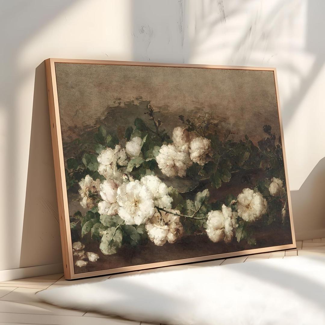 LANCHI95 Framed Canvas Wall Art Vintage Decor, Classical Oil Painting Canvas Prints Champ fleuri, Vintage Wall Art for Home Room Bathroom Decor (Flower 1, 12x16 inch)