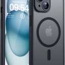 TOCOL for iPhone 15 Case, Full Camera Protection, Built-in Magnetic Ring, Compatible with Magsafe, Drop Protection, Translucent Matte Phone Case for iPhone 15 6.1 inch (Black)