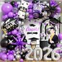 Graduation Balloons Arch Garland Kit, Graduation Party Decoration, Black Purple Silver Balloon Star Balloon Grad Foil Balloons 2026 Banner for College School Class of 2026 Congrats Grad Party Supplies