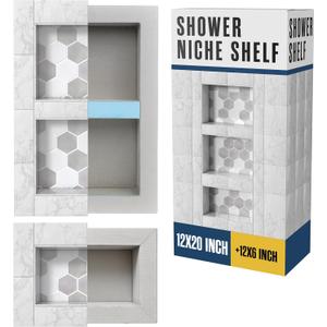 Houseables Shower Niche, Shower Niche Insert Tile Ready, Recessed Bathroom Storage, 12x20 + 12x6, in Wall Shelf, Cubby Inserts, Recessed Shampoo Caddy, Inset Shelves, Built in Nook, Soap Box, Prefab