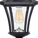 Outdoor Solar Lamp Post Light, Dusk to Dawn Bright Colored LED Waterproof 3-Inch Aluminum Post Lamp with Patterned Glass for Pole Yard Garden Gates Pathway