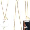 Metal Phone Chain, Crossbody Detachable Phone Lanyard with 1*Wrist Strap & 2* Tether Tabs for iPhone and Smartphones (Gold,Extend)