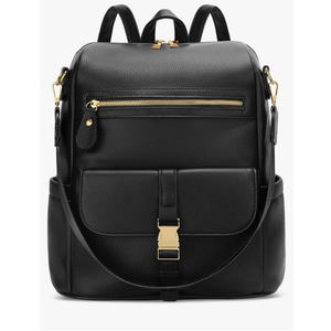 KKXIU Backpack Purse for Women - Multi-pocket Leather backpack for Travel, Work & School with Anti-Theft Lock Pocket, Luggage Strap & Water Bottle Pockets - 13x14x5.2 Inch, 1.67lb (Black)