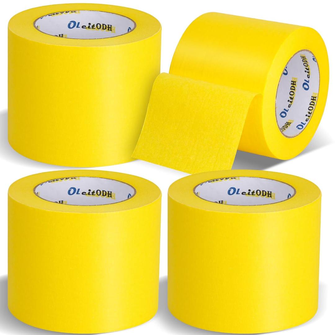 4 Rolls Yellow Painters Tape Bulk 4 inch x 60 Yards, Total 240 Yd, Painters Masking Tape No Residue Wall Painting Tape Artist Tape Trim Edge Finishing Tape for Wall Painting Decoration DIY Supplies