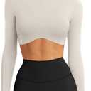 LASLULU Womens Sexy Double Lined Long Sleeve Shirts Crewneck Workout Tops Athletic Yoga Shirts Going Out Crop Tops (Small, Vanilla)