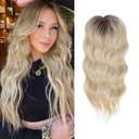 Hair Toppers for Women 20inch Wavy Hair Toppers for Women Toppers Hair Pieces for Women with Thinning Hair Ombre Highlight Synthetic Wig Clip In Hair Topper Wiglets with Fringe Bang Add Hair Volume (Blonde with Dark Root)