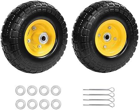 4.10/3.50-4 tire and wheel flat free, 10 Inch Solid Rubber Tire with 5/8" Bearings 2.1" Offset Hub For Hand Truck Garden Cart Wagon Trolley Dolly Wheels(2 Pack)