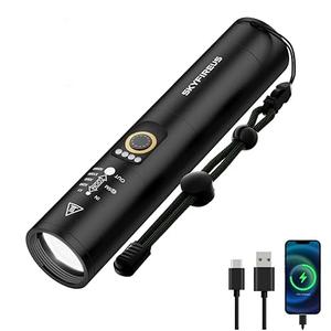 SKYFIRE LED Rechargeable Flashlight with Ignition Lens,2000000 lm Super Bright Tactical Flashlights High Lumens,Five Modes,Camping Flash Light for Outdoor,Emergency-Black