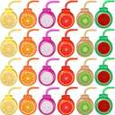 Mifoci 24 Set Summer Fruit Cups with Straws Lids 10oz Plastic Frutti Party Cups Tropical Kiwi Lemon Orange Grapefruit Watermelon Pitaya Pattern for Boys Girls Birthday Luau Party Favor Supplies