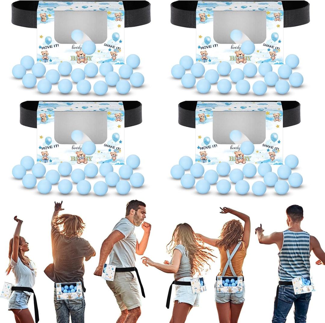 4 Sets Baby Shower Swing Shaking Balls Game Set Novelty Twerk Game Includes 40 Balls, Ribbon & Cardboard Boxes Bridal Shower Games for Outdoors Indoors(Bear,Blue)