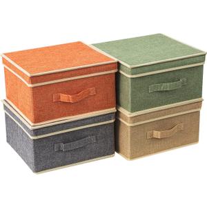 Storage Bins with Lid, Foldable Clothing Storage Box case with Handle for Closet, Bedroom, Home, 4 Color Set A, 13L x 12.5W x 7H inch