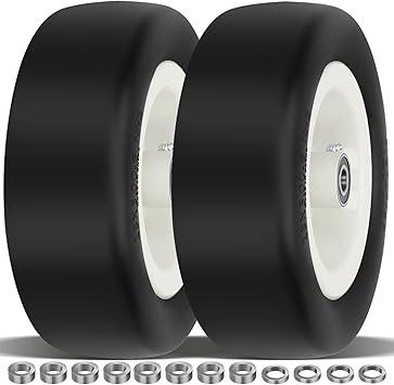 2 Pcs 13x5.00-6 Flat Free Tire and Wheel with Reinforced Rim and 3/4" Chrome Steel Bearings, 13x5x6 Lawn Mower Tires for Residential and Commercial, Zero Turn Mower Front Tires, 4.2"-6.2" Centered Hub