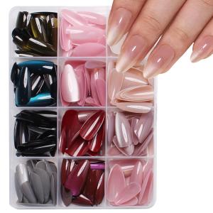 288Pcs Cat Eye Press on Nails Almond Shape 12 Color Glitter Fake Nails Medium, Sparkle Glass Nails Press on, Shiny Acrylic Glue on Nail Gradient Stick on Nail for Women Manicure (Style 10)