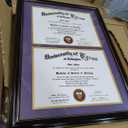 GraduationMall Double 8.5x11 Diploma Frame,Solid Wood & Tempered Glass,Black Finish with Gold Trim,Purple & Gold Mat