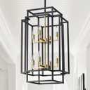 32" Black and Gold Foyer Chandeliers for High Ceilings, Lantern Tiered Pendant Light Fixtures 8-Light, Hanging Light Fixtures for Dining Room, Kitchen Island Living Room Entryway