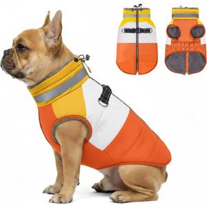azuza Dog Jacket for Small Dogs Waterproof Dog Coat with Reflective Strips and Harness Built in Warm Fleece Dogs Winter Coat Windproof with Back Zipper, Orange L