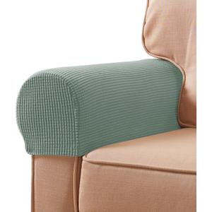 SUBRTEX Stretch Couch Arm Covers Set of 2, Checkered Sofa Arm Slipcovers, Anti-Slip Armrest Covers for Recliner and Armchairs, Pet Proof, High Stretchy, Hook & Loop Tape, Olive Green