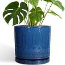 Eightpot 10 Inch Plant Pot - Ceramic Planter Outdoor Plant Pot Indoor with Drainage Holes and Saucer Large Flower Pot Round Decorative Planter for Garden Patio Decor Blue