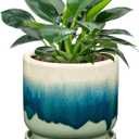 Oairse Ceramic Pot for Plants 5.5 inch Pots for Plants Small Planter Pot with Drainage Hole and Saucers Gradient Dark Teal Outdoor Inoor Flower Pots for Succulent, Cactus, Snake Plant, Herb