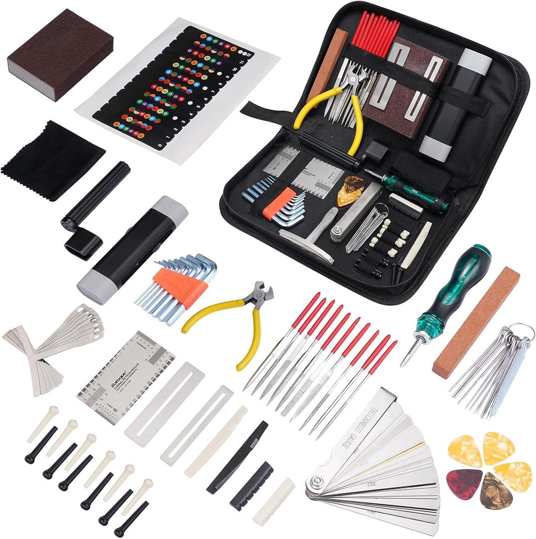 72Pcs Guitar Tool Kit, Guitar Repair Kit, Guitar Setup Kit, Professional Guitar Repairing Maintenance Tool Kit for Luthier Beginner, Guitar Accessories for Acoustic Guitar Ukulele Bass Banjo