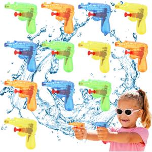 2 x 12pcs Mini Water Gun, Transparent Small Squirt Water Gun for Kids and Adults Summer Pool Outdoor Water Battle Party, Green Blue Yellow and Orange