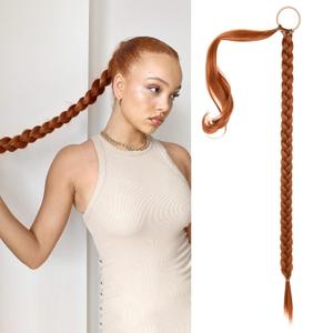 SEIKEA Long DIY Braided Ponytail Extension with Hair Tie Straight Wrap Around Hair Extensions Ponytail Natural Soft Hairpiece Copper Red 34 Inch (After Braided 30 Inch)