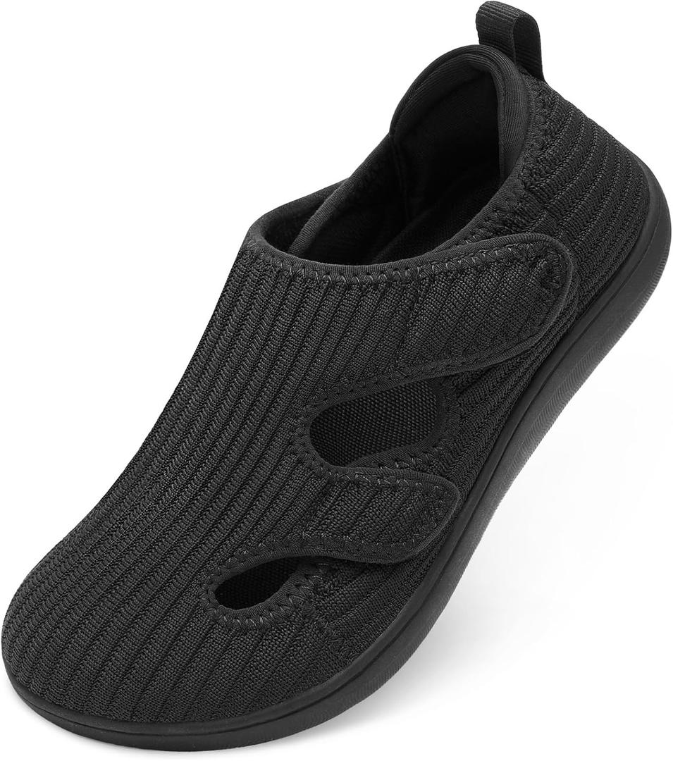 LeIsfIt Diabetic Shoes for Women Adjustable Extra Wide Barefoot Walking Shoes for Swollen Arthritis Edema Feet Wide Width Zero Drop Sole (6.5 Wide, Black)