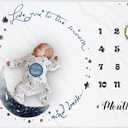 Moon Baby Monthly Milestone Blanket - Boy & Girl, Soft Plush Photo Prop, Wreath & 12 Stickers, Large 51''x40''
