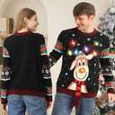 Ugly Christmas Sweater Women Men,Light Up Christmas Sweater for Couples,Funny Cute Reindeer LED Xmas Tacky Sweaters L