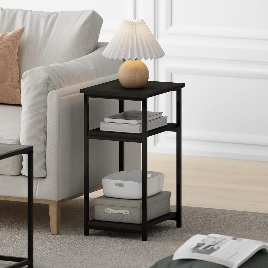 Furinno JUST 3-Tier Metal Frame Telephone Table, Espresso Easy Assembly, Open Shelf, Modern Compact Side Table, Night Stand, Bedside Table, for Living Room, Bedroom 11.73"D x 13.39"W x 22.8"H