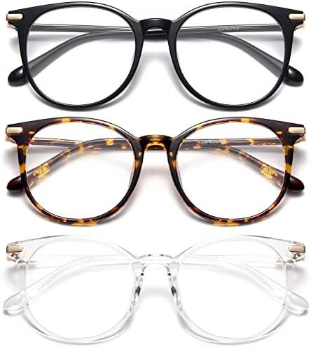 Gaoye 3 Pack Blue Light Blocking Glasses, Retro Round Eyewear Frame Anti Eyestrain Computer Glasses for Women Men - GY1688 (Black+Tea Leopard+Transparent)