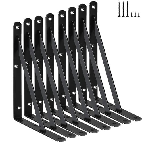 8 Pack L8 x H 6" Black Heavy Duty Shelf Brackets with Screws Metal Shelf Brackets Shelf Support Angle Brackets for Shelves L Brackets Heavy Duty Floating Shelf