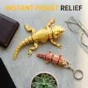 3D Printed Bearded Dragon Animals Set 7 Inch Medium + Mini Lizard Keychain, Hand-Painted Cute Eyes Realistic Reptile Accessories with Full Articulated, Unique Fidget, Gold