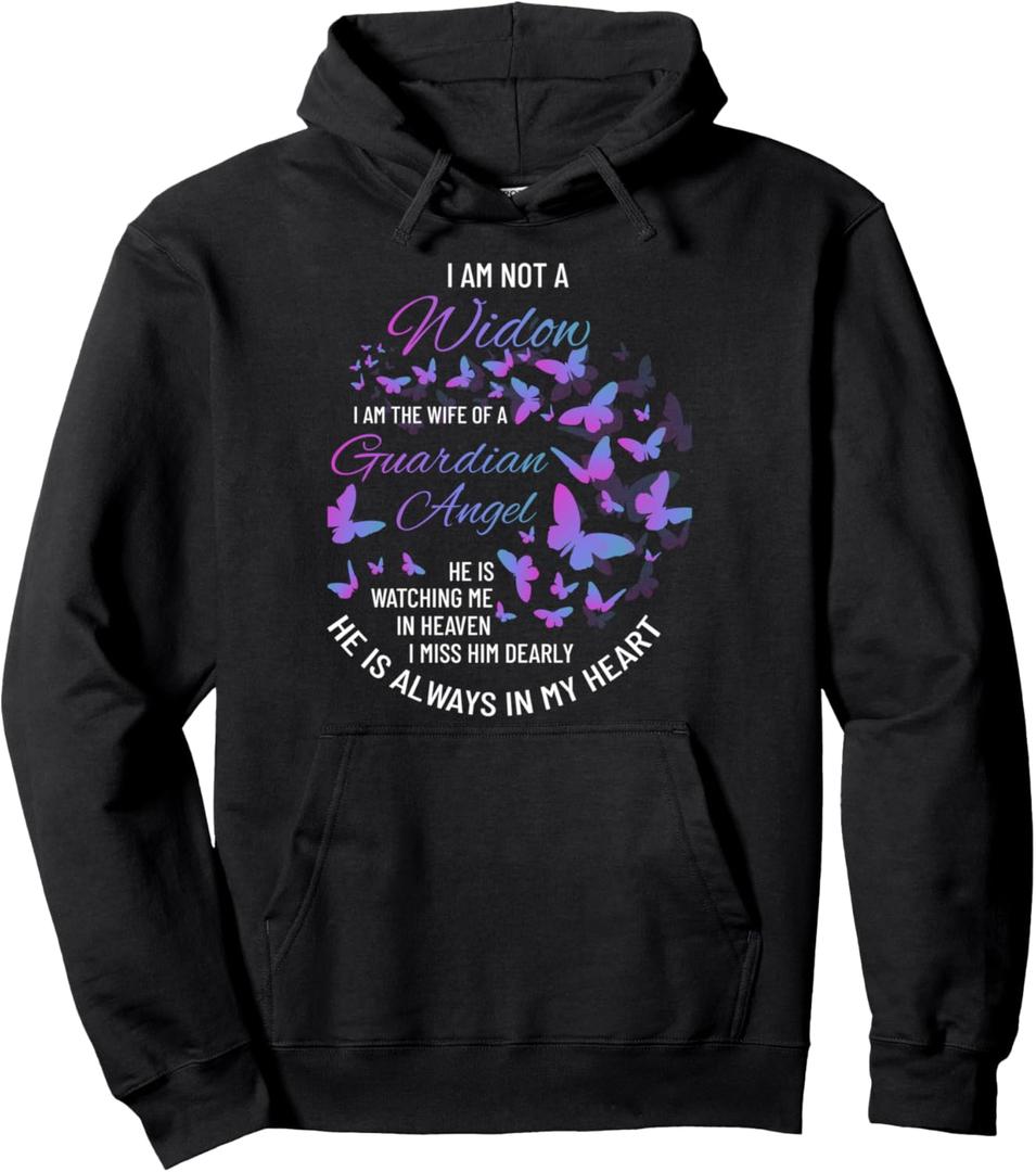 Widow Shirt, Grief To Husband, Husband Is My Guardian Angel Pullover Hoodie (Small, Black)
