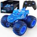 Remote Control Car, 2.4GHz Monster Trucks Toys with Light Spray, Birthday Gift for Kids 3 4 5 6 7 8, All Terrain RC Cars, Toddler Toys for Boys Girls 3+ Year Old (Dinosaur-Blue)