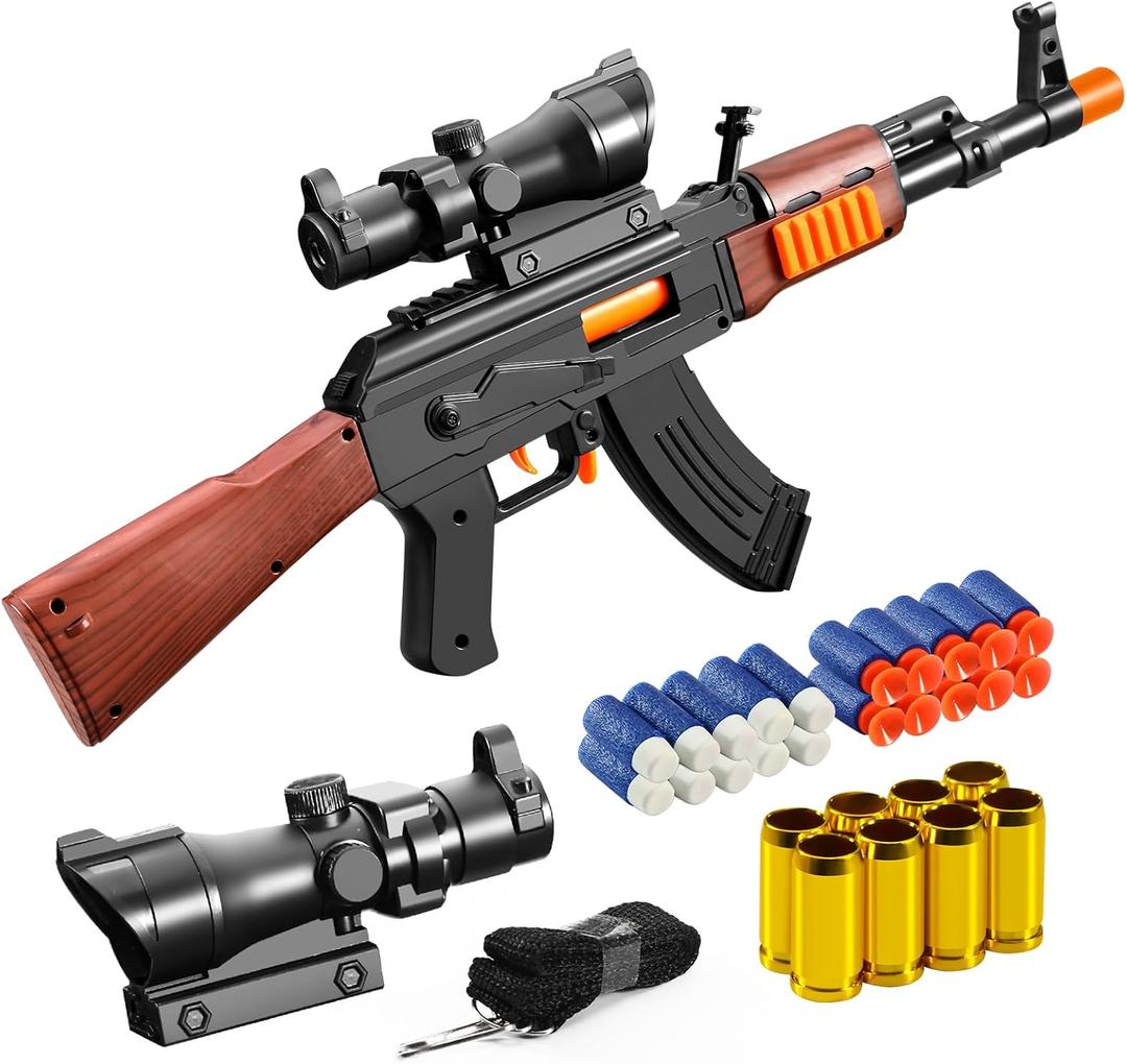 Shushuzz Toy Gun Sniper Rifle Toy for Boys Age 8-12 Realistic Foam Blaster Gun with Scope & 20 Soft Bullets, Manual Action Dart Shooting for Outdoor Games, for Kids & Adults